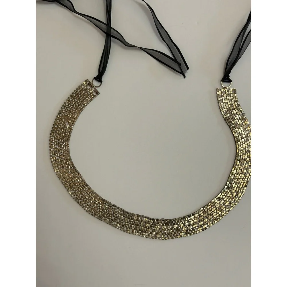 Silver Rhinestone Belt with Black Ribbon Ties Wedding Gala Formal Glam Accessory